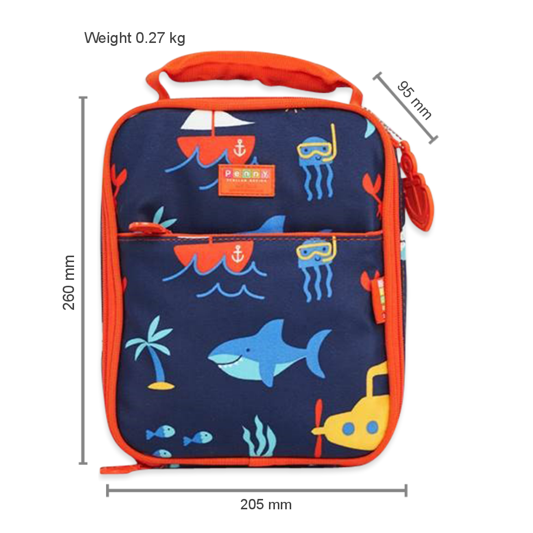 Penny Scallan Large Insulated Lunch Bag Anchors Away with dimension