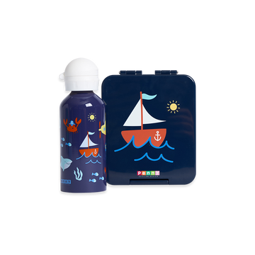 Medium Bento + Stainless Steel Drink Bottle Pack - Anchors Away