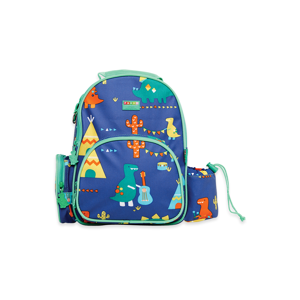 Penny Scallan Blue with Green Lining Medium Backpack Front view