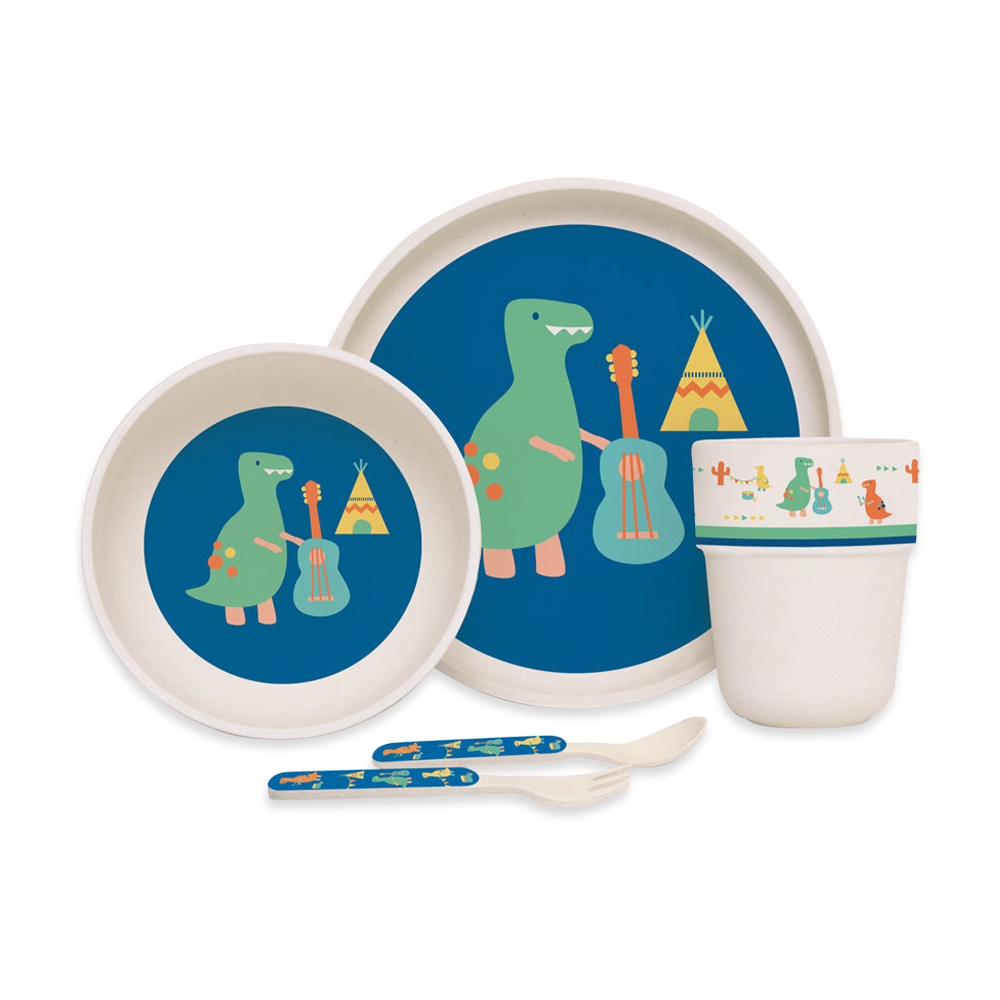Penny Scallan Bamboo Meal Set with Cutlery Dino Rock