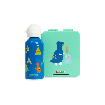 Medium Bento + Stainless Steel Drink Bottle Pack - Dino Rock