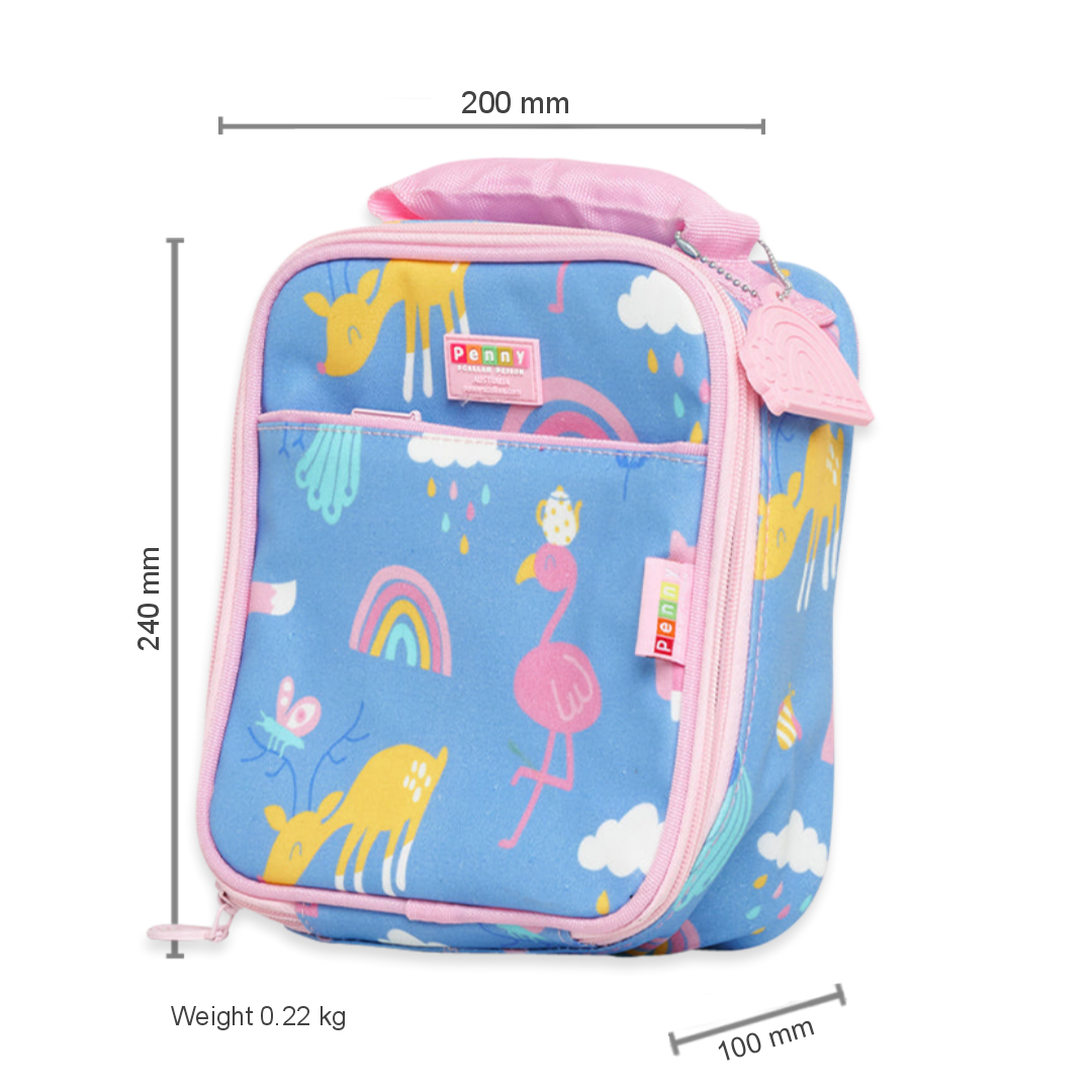 Penny Scallan Medium Insulated Lunch Bag Rainbow Days with dimension