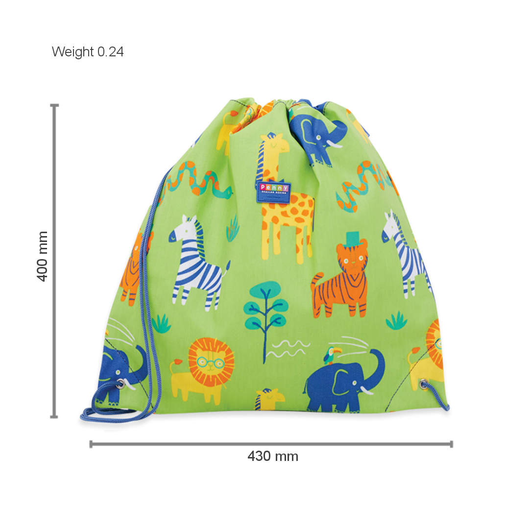 Penny Scallan Drawstring Bag Wild Thing with dimension